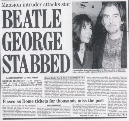 George Harrison esfaqueado manchete